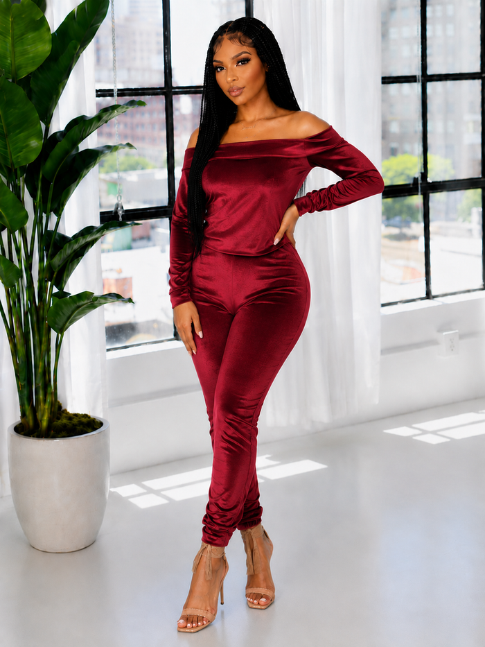 Off Shoulder Velvet Co-ord