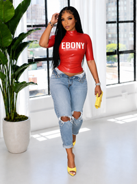 Letter-Print Faux-Leather Top