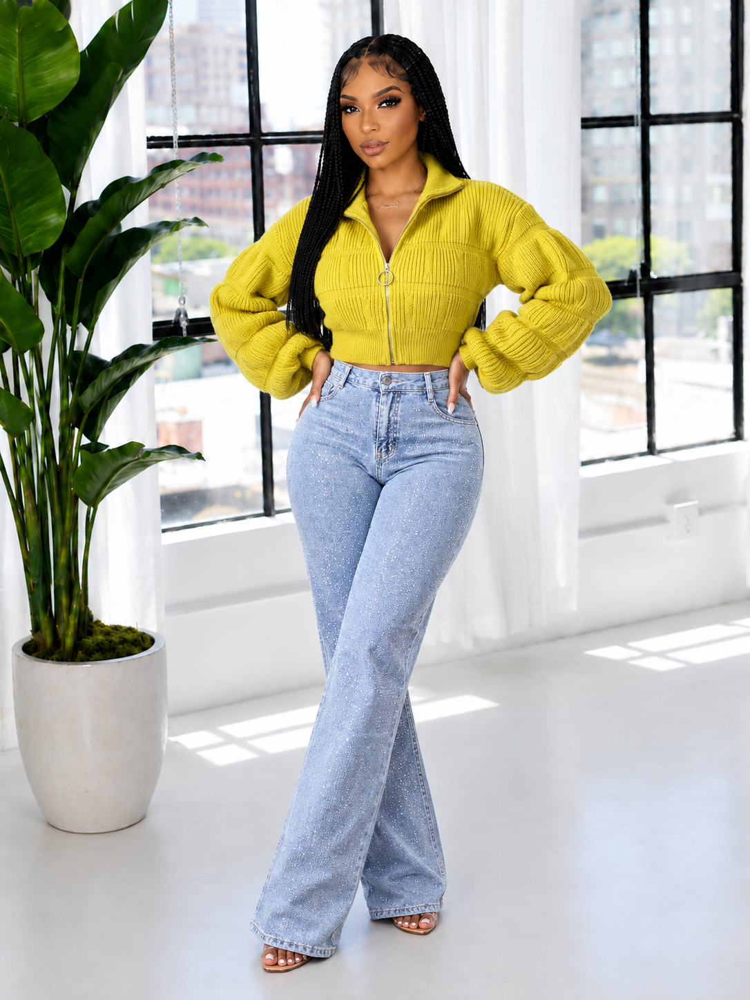 Yellow Zip-Front Sweater