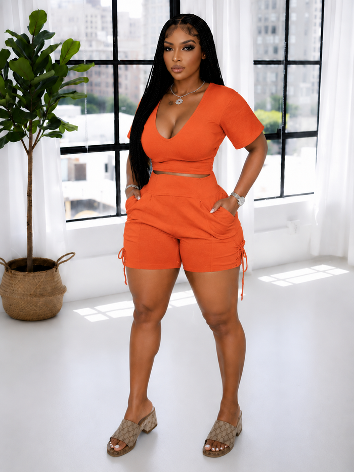V-Neck Tee & Lace-Up Shorts Set