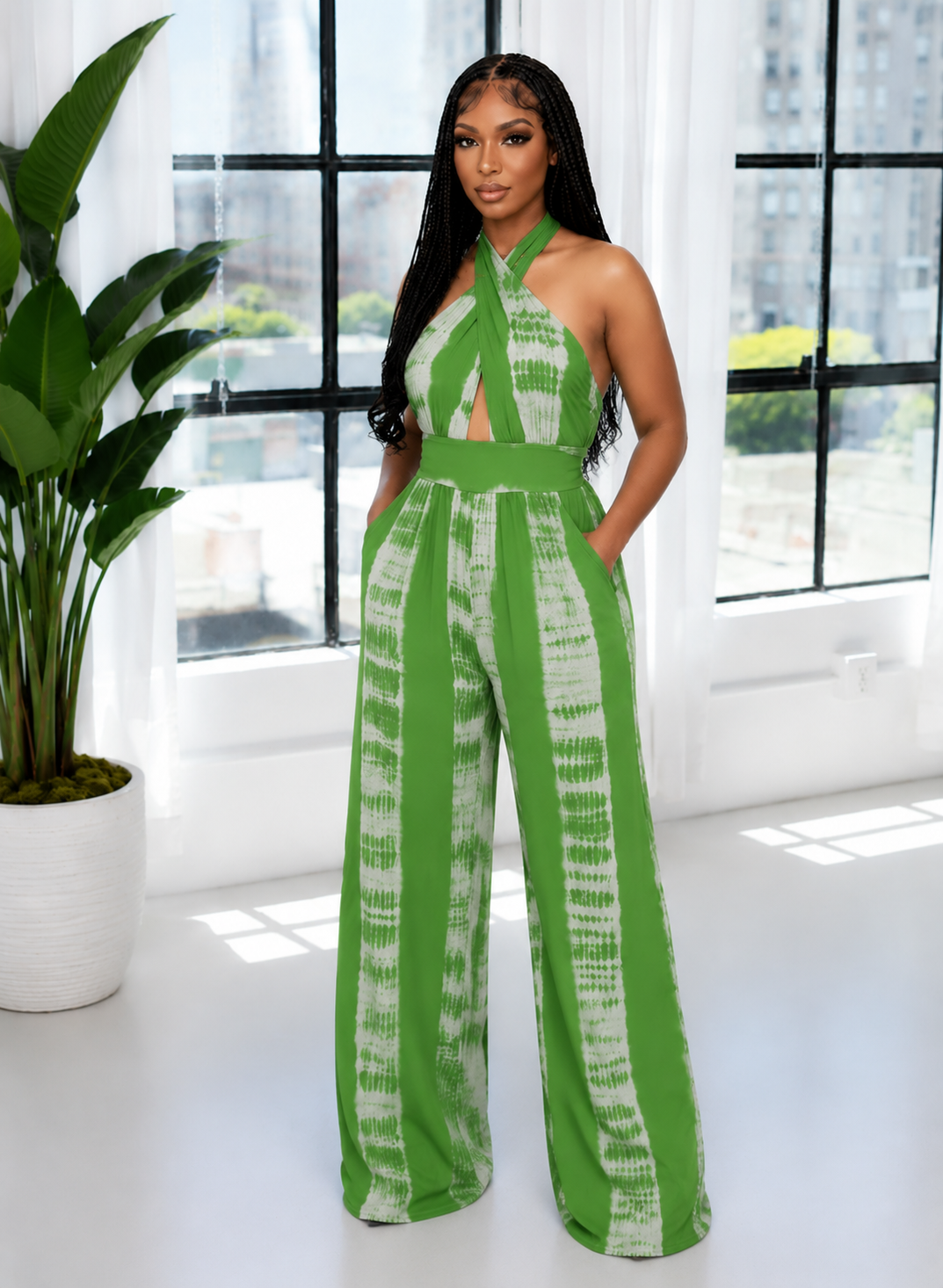Printed Halter Wide-Leg Jumpsuit