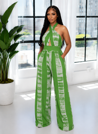Printed Halter Wide-Leg Jumpsuit