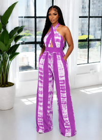 Printed Halter Wide-Leg Jumpsuit
