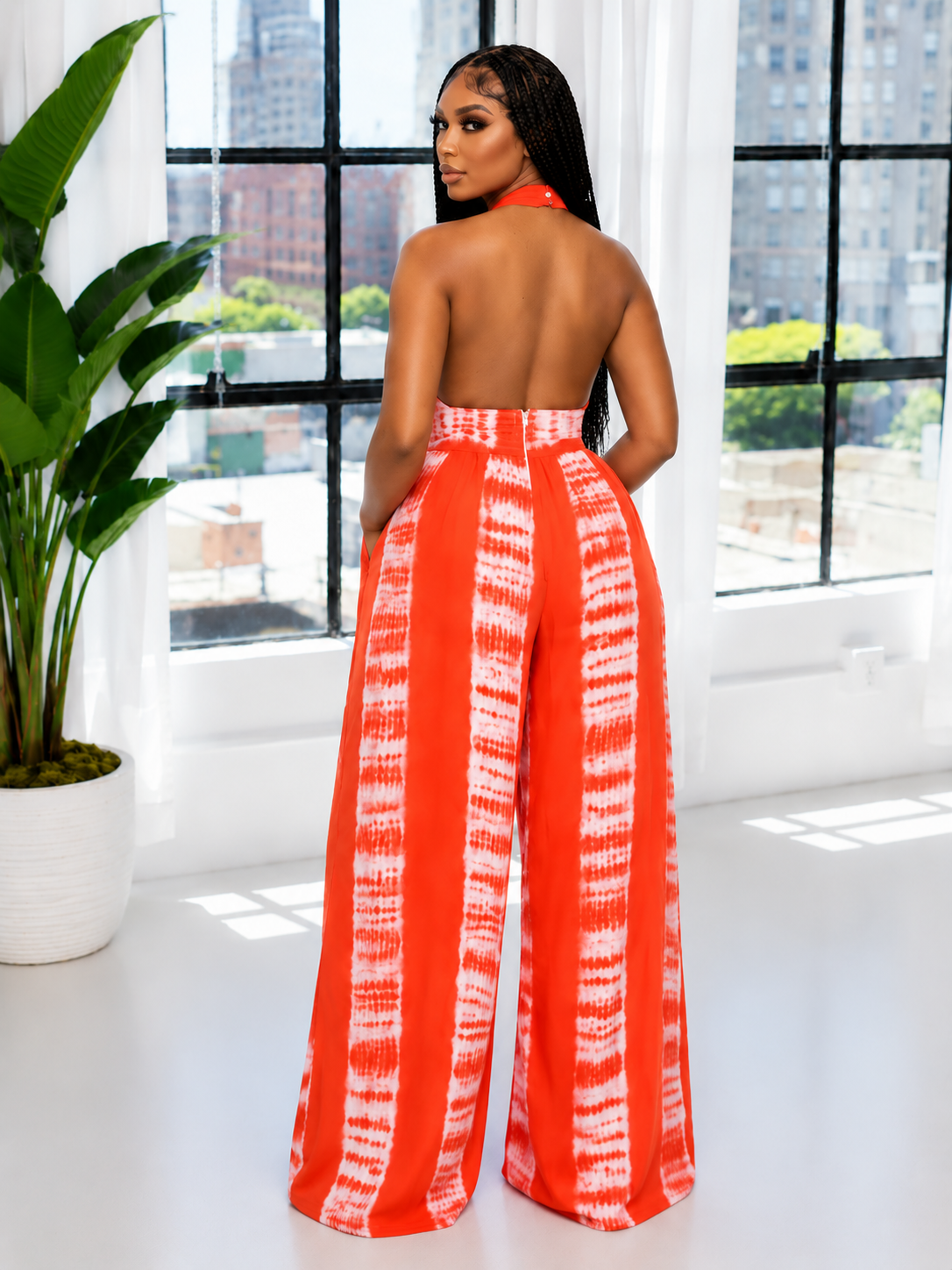 Printed Halter Wide-Leg Jumpsuit