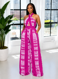 Printed Halter Wide-Leg Jumpsuit