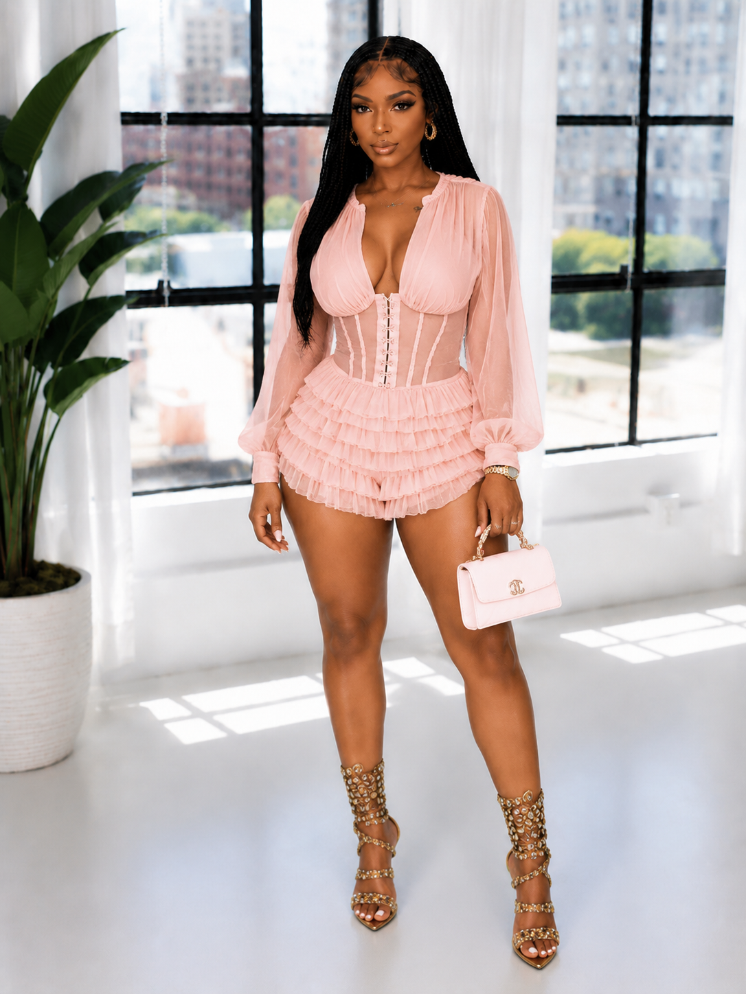 V-Neck Frilled Romper