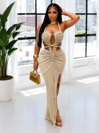 Halter Cutout Slit Dress