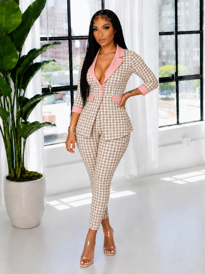 Houndstooth Blazer & Pants Set