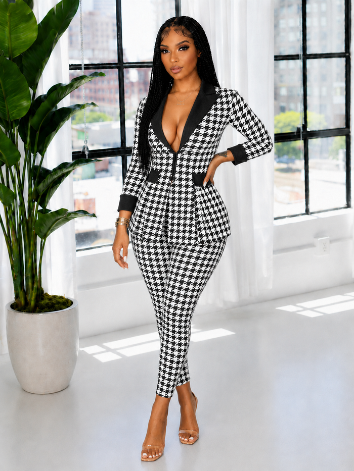 Houndstooth Blazer & Pants Set
