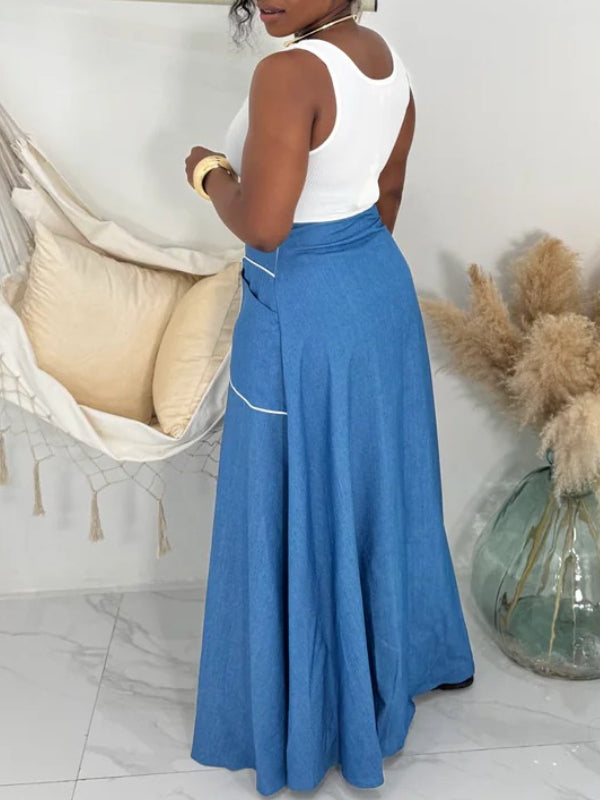 Printed Denim Tank Dress