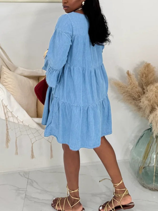 Long Sleeve Ruffle Shirt Dress