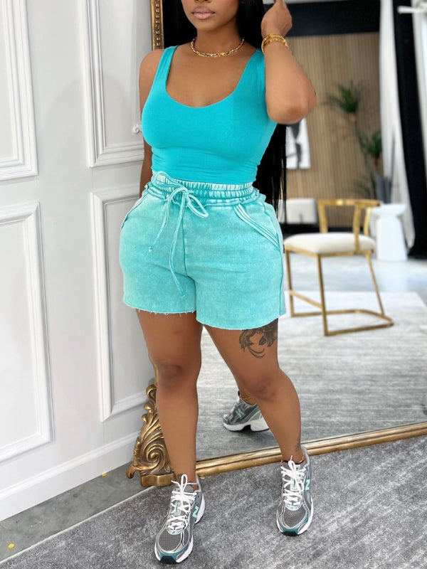 Solid Tank Top & Shorts Set
