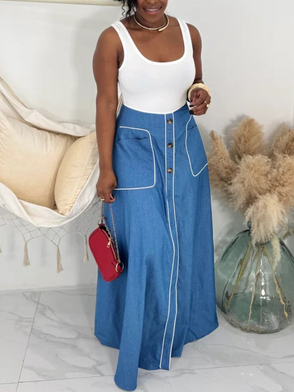 Printed Denim Tank Dress