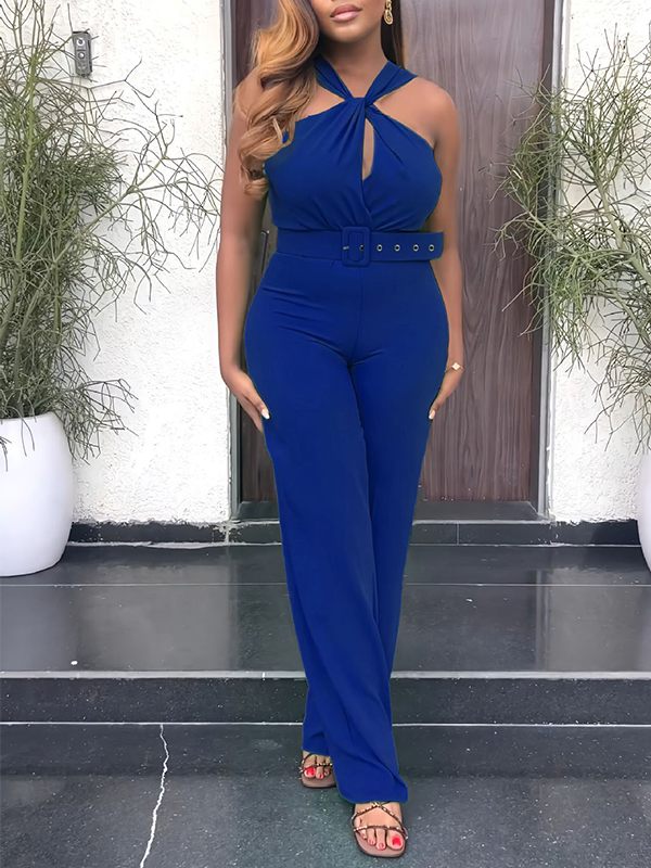 Solid Twisted Belted Jumpsuit