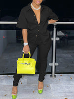 Solid Shirt & Ruched Pants Set