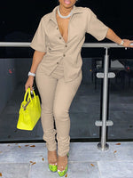 Solid Shirt & Ruched Pants Set