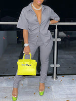 Solid Shirt & Ruched Pants Set