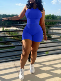 Solid Ribbed Tank Top & Shorts Set--Clearance