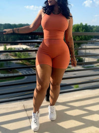 Solid Ribbed Tank Top & Shorts Set--Clearance