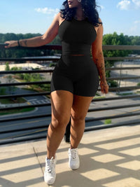 Solid Ribbed Tank Top & Shorts Set--Clearance