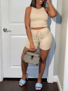 Solid Ribbed Tank Top & Shorts Set