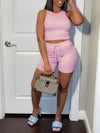Solid Ribbed Tank Top & Shorts Set