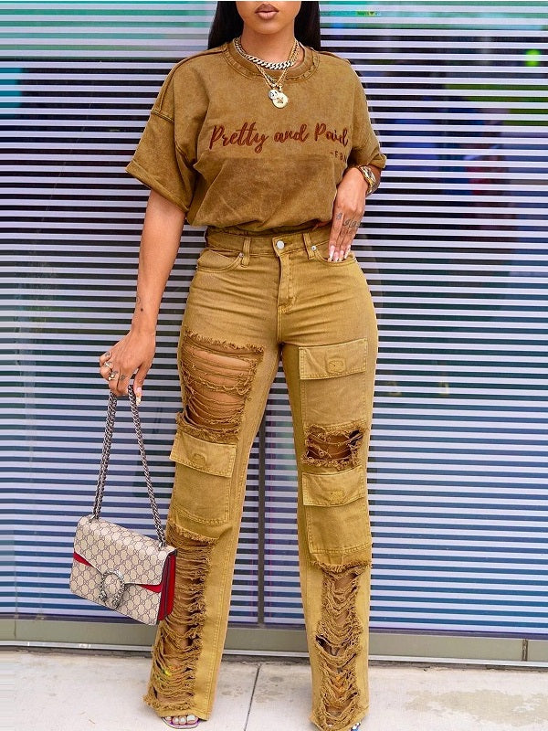 Logo Tee & Ripped Jeans Set