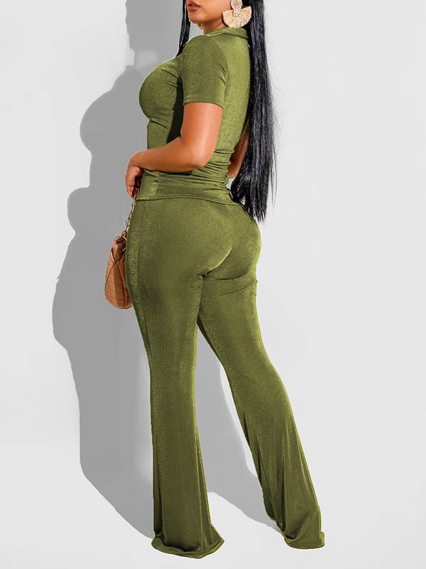 Solid Ruched Shirt & Pants Set