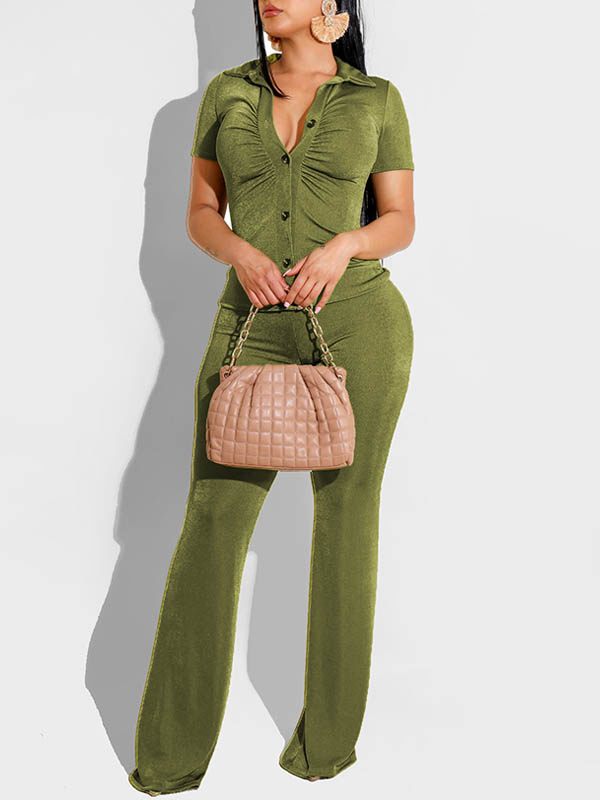 Solid Ruched Shirt & Pants Set