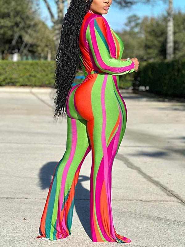 Multicolor Plunge Tied Jumpsuit