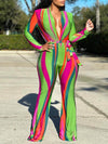 Multicolor Plunge Tied Jumpsuit
