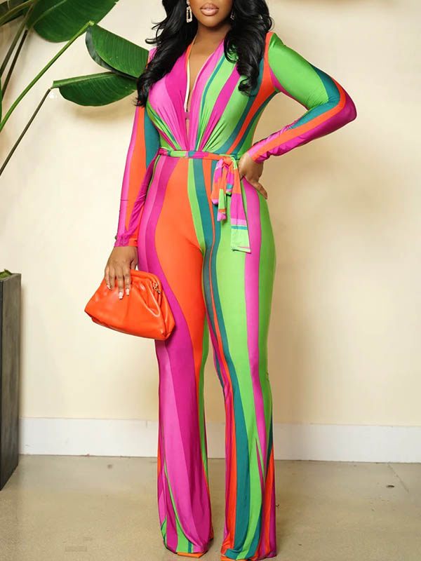 Multicolor Plunge Tied Jumpsuit
