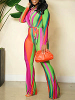 Multicolor Plunge Tied Jumpsuit