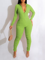 Zip-Front Ruched Jumpsuit