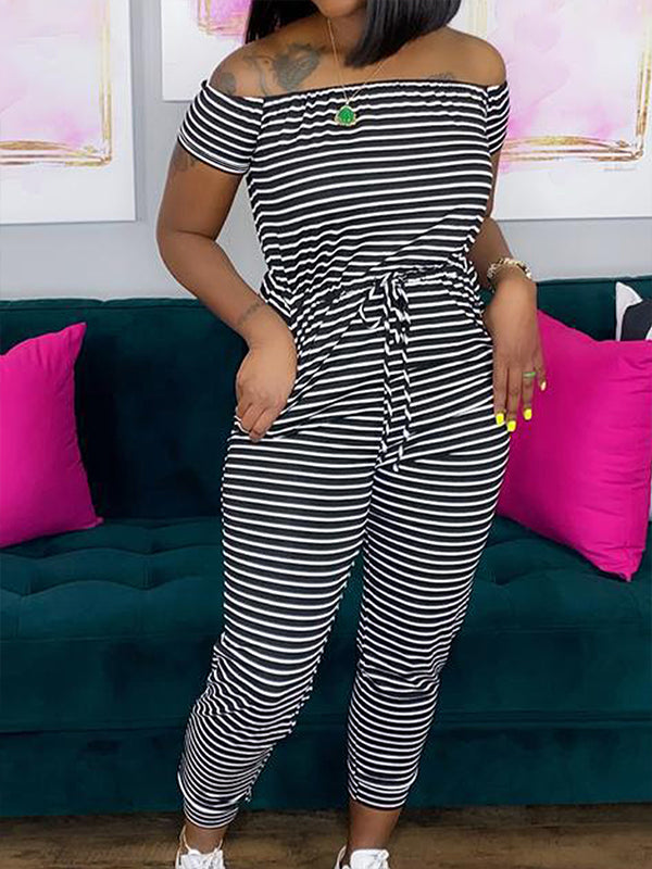 Stripe Off-Shoulder Jumpsuit
