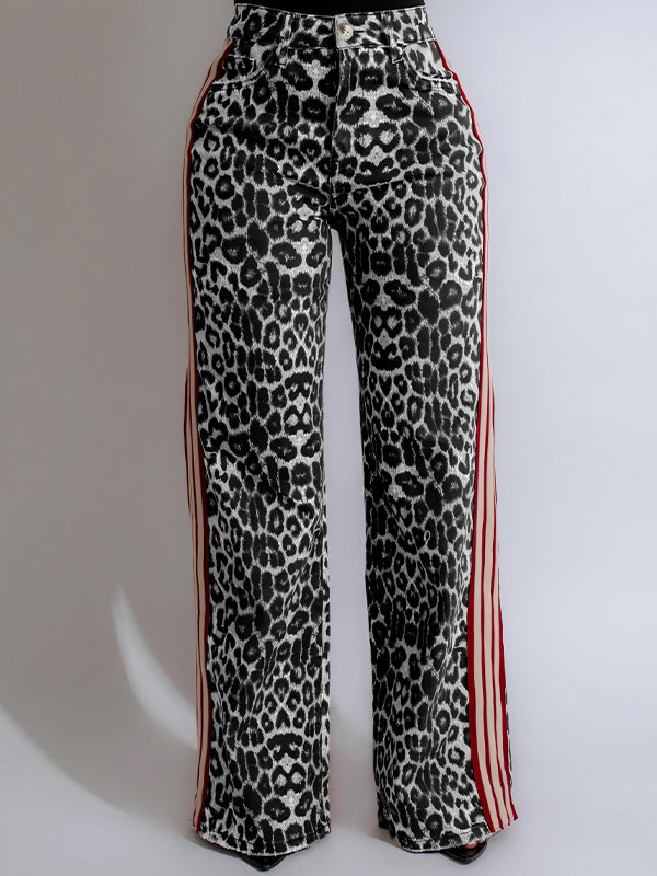 Side Stripe Leopard Pants