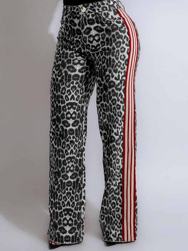 Side Stripe Leopard Pants
