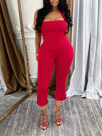 Solid Halter Capri Pants Set