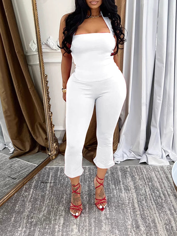 Solid Halter Capri Pants Set