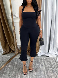 Solid Halter Capri Pants Set