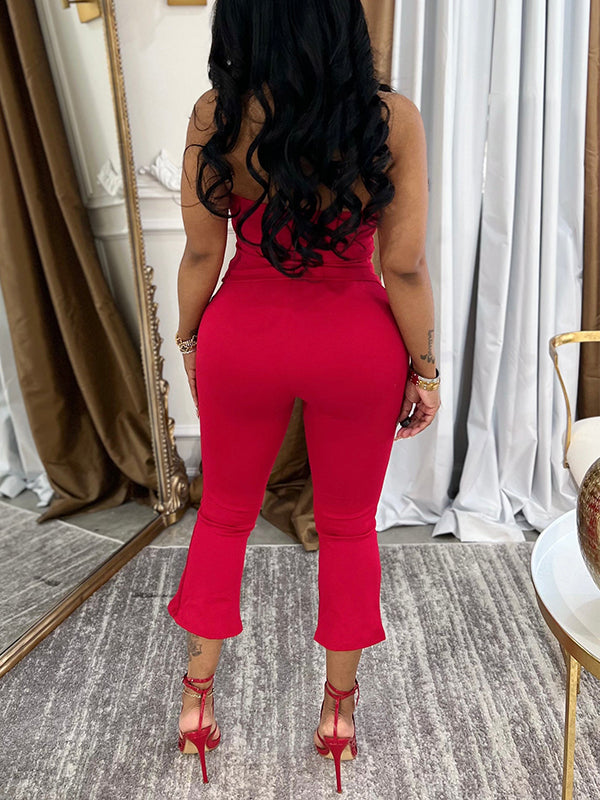Solid Halter Capri Pants Set