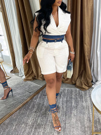 Denim Combo Stripe Vest & Shorts Set
