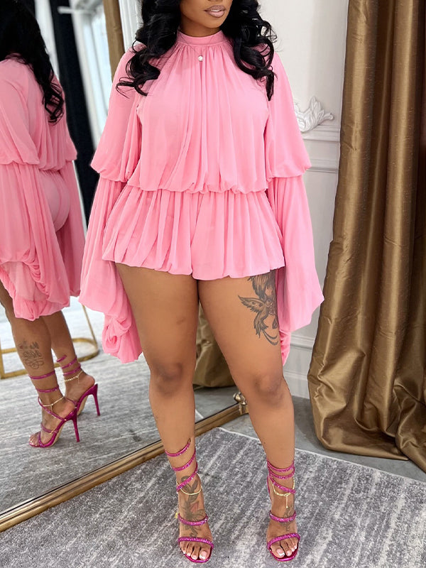 Bell-Sleeve Ruched Top & Shorts Set