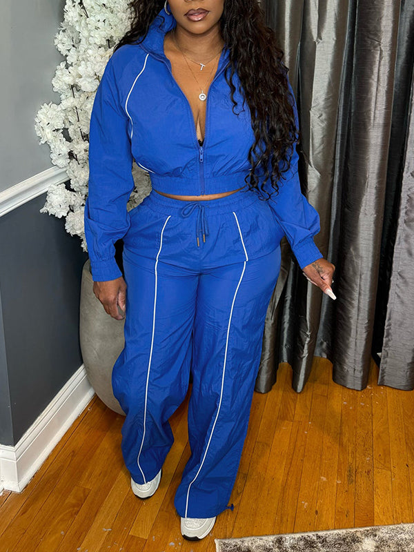 Stripe Zip-Front Jacket & Pants Set