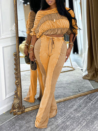 Ruched Boat-Neck Top & Pants Set