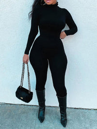Solid Turtleneck Skinny Jumpsuit