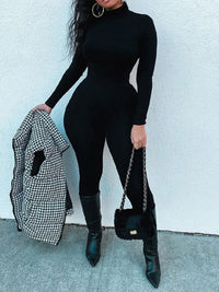 Solid Turtleneck Skinny Jumpsuit