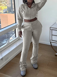Solid Zip-Front Hoodie & Pants Set
