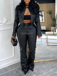 Faux-Leather Jacket & Pants Set