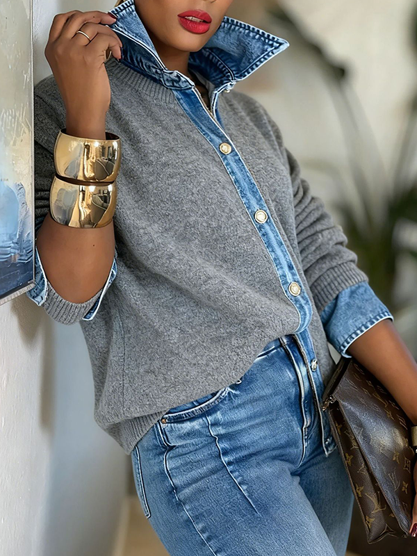 Denim Combo Cardigan